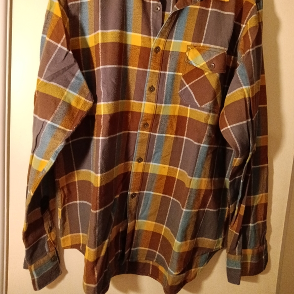 Fox Deluxe Men's Flannel Shirt(XXL)- plaid pattern-brown, mustard,teal and white - Picture 5 of 12